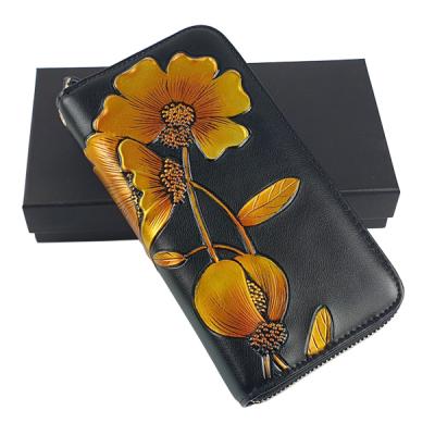 꽃무늬지갑 [진성] 천연가죽 여성장지갑 3D입체 꽃무늬 지갑 부드러운가죽지갑