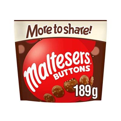 몰티져스 버튼 영국 Maltesers New Buttons Pouch 몰티져스 버튼 초콜릿 파우치 189g 5팩, 단일상품