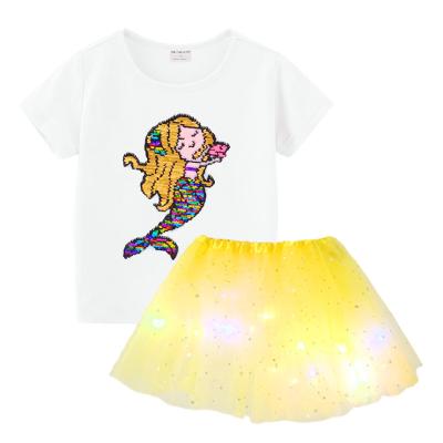 유아할로윈의상 아동 반전 스팽글 반팔 티셔츠 LED 불빛 치마 상하복 세트 할로윈 옷 스커트 의상