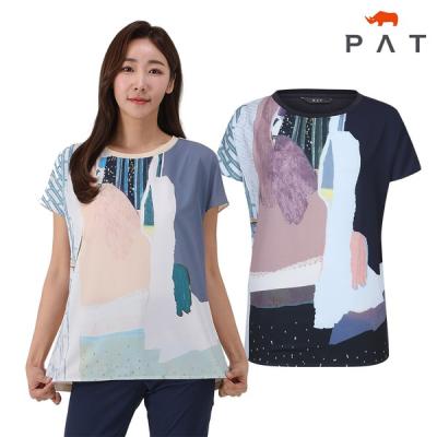 현대아울렛가산점 피에이티 인천논현 여성 앞판 우븐프린트 배색 티셔츠  QF45307 NC