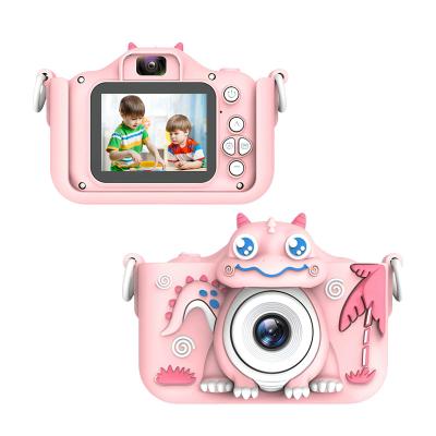 빈티지카메라 RUN 기술 4K 공룡 듀얼렌즈 어린이 카메라 4800만 화소, 핑크